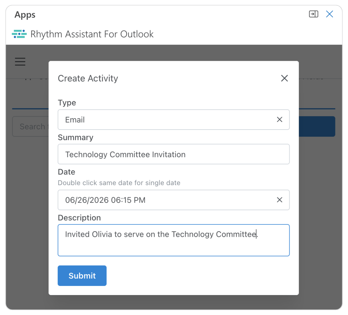 Rhythm + Microsoft Outlook Integration (Activity Logging)