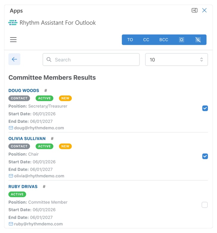 Rhythm + Microsoft Outlook Integration (Committee Search)