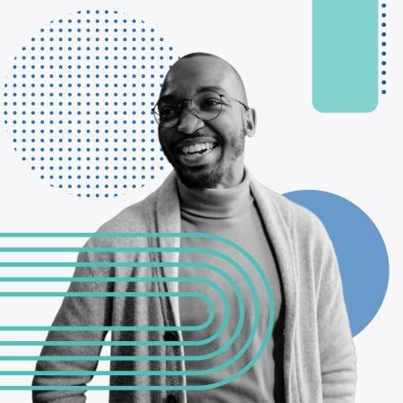 Smiling man and geometric shapes