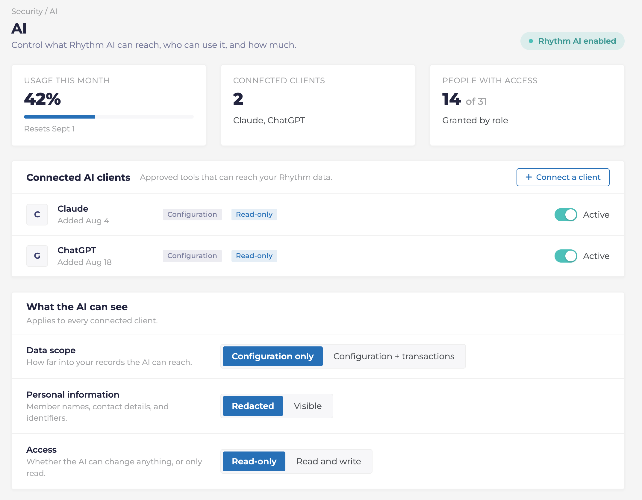 Rhythm AI Permission Tracking