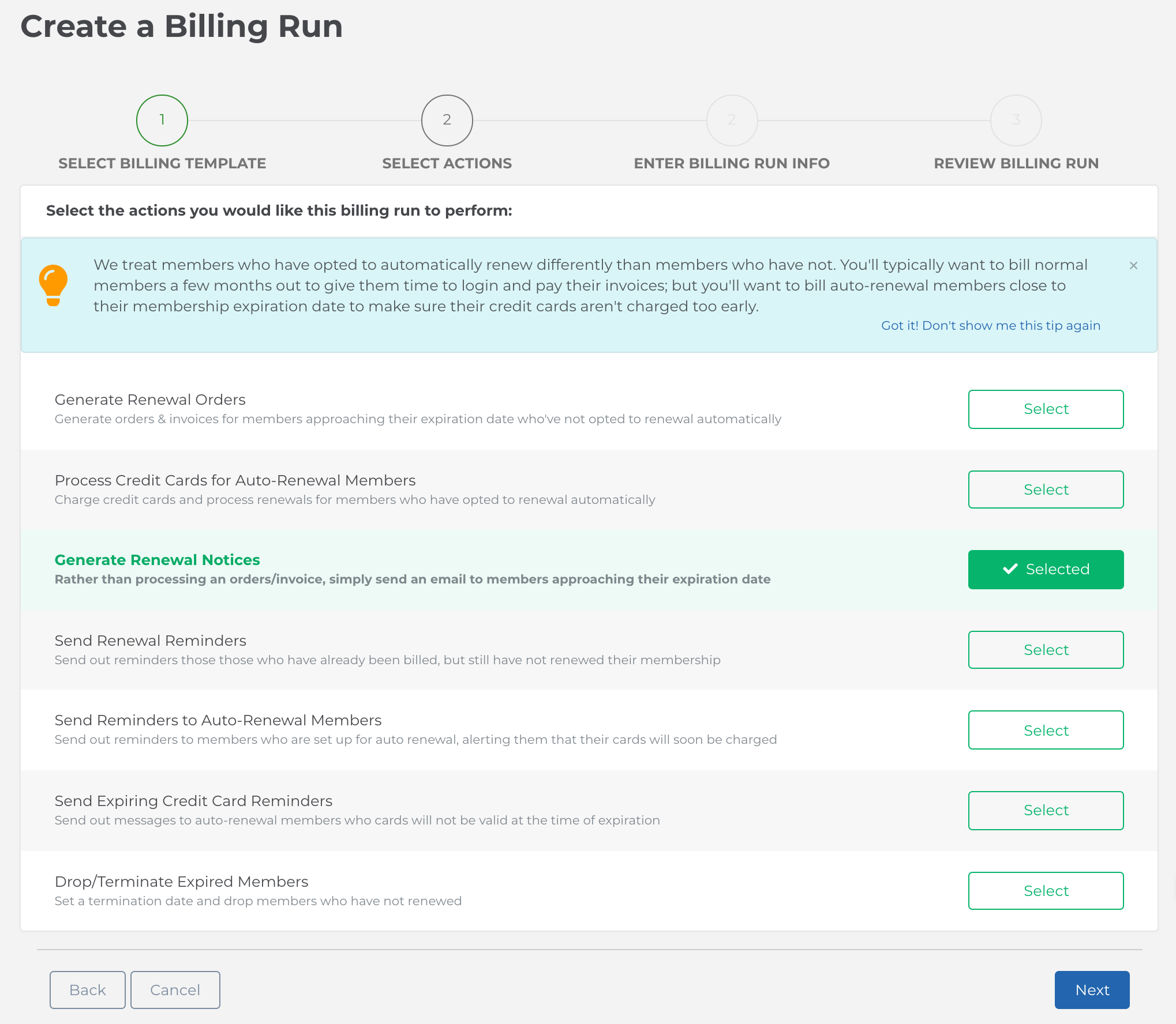 Rhythm billing run functionality