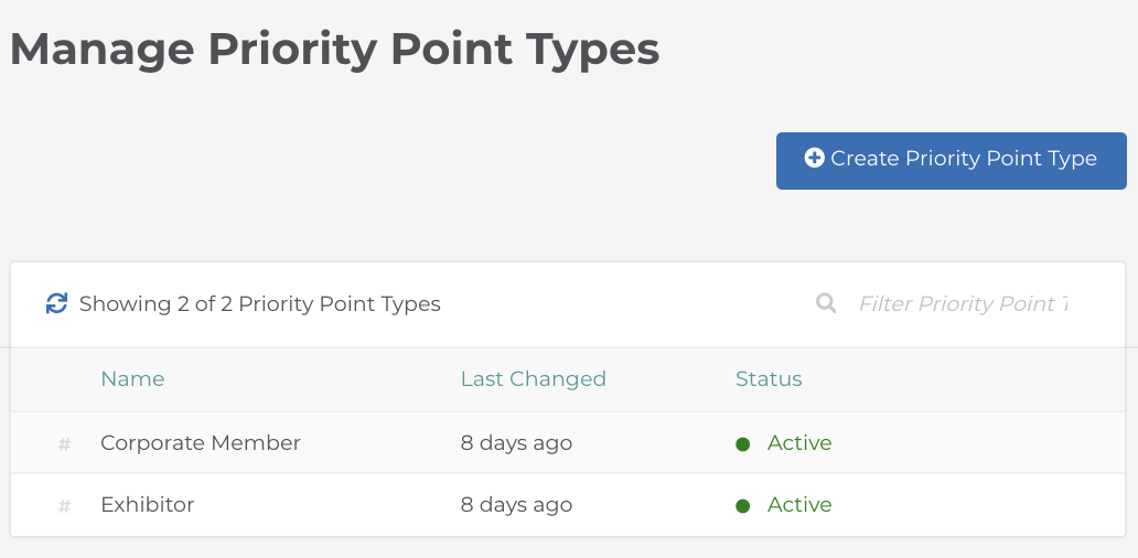 Manage Priority Point Types