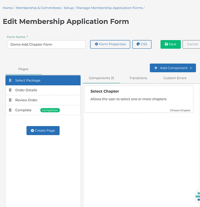 Membership application with form
