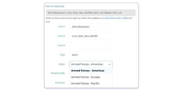 military addresses