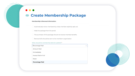 screenshot to show how to set membership activation based on either a percentage of the total invoice paid or a fixed dollar amount paid